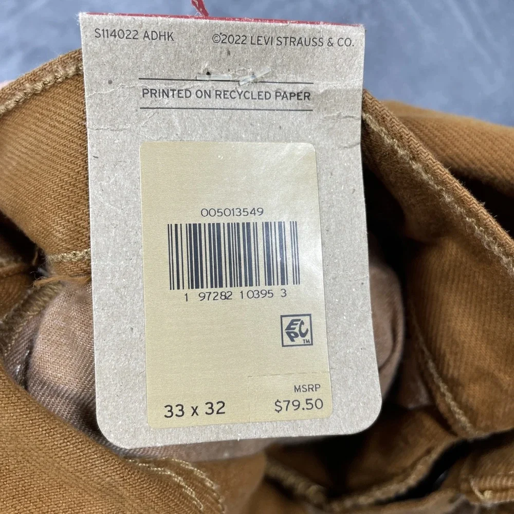 Levis 501 Jeans New Mens Original Button Fly‎ Mustard Brown Stretch 33 X 32 NWT